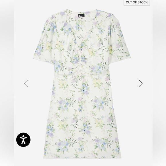 The Kooples WHITE FLORAL SHORT SLEEVE SHORT DRESS WITH SHIRRING NWT - Picture 2 of 8